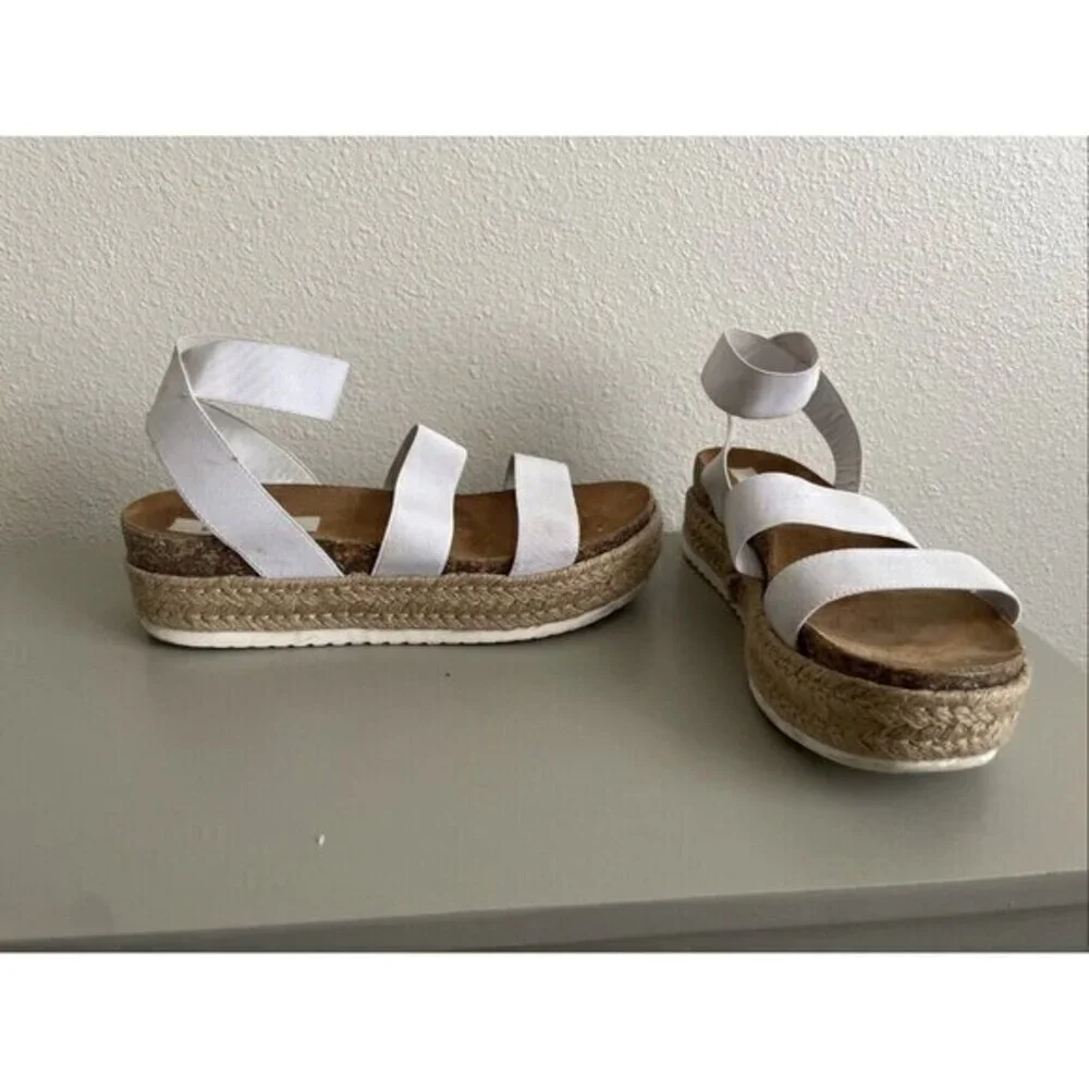 Steve Madden Kimmie Sandals Women 10 White Platform Espadrille Elastic‎ Straps